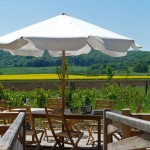 Terrasse orientée plein sud derrière le gîte